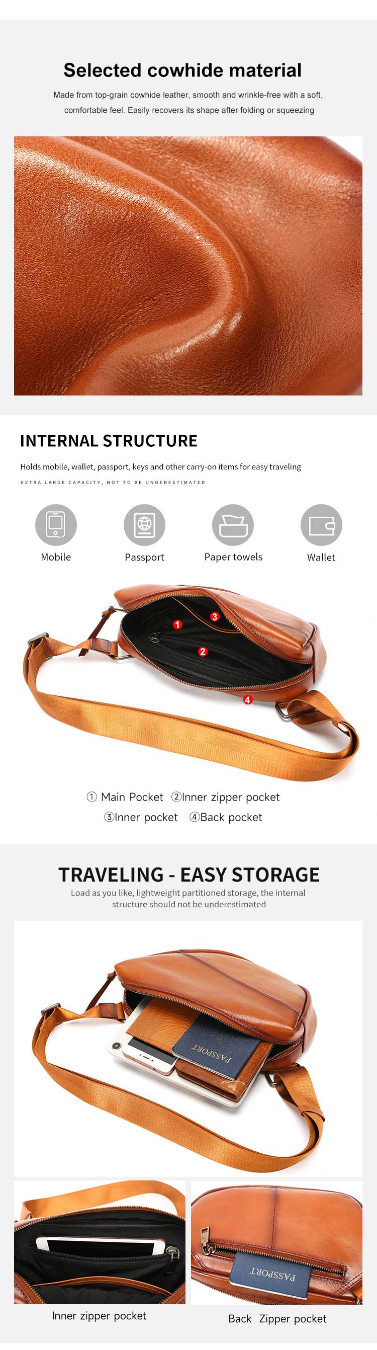 復古擦色胸包 真皮腰包 男士胸前包 休閒簡約頭層牛皮馬鞍包 大容量斜挎包潮包推薦 真皮包包