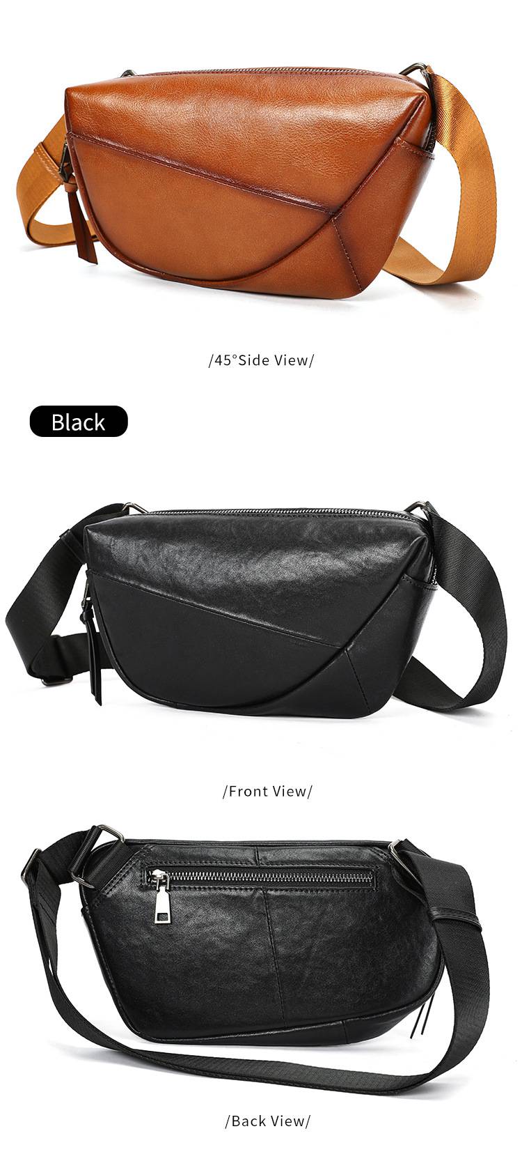 復古擦色胸包 真皮腰包 男士胸前包 休閒簡約頭層牛皮馬鞍包 大容量斜挎包潮包推薦 真皮包包