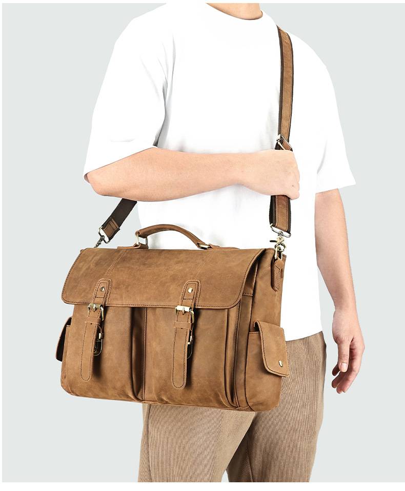 復古商務公事包 頭層牛皮手提包 商務出行手袋公文包 高檔男士辦公電腦包斜背包推薦 真皮包包