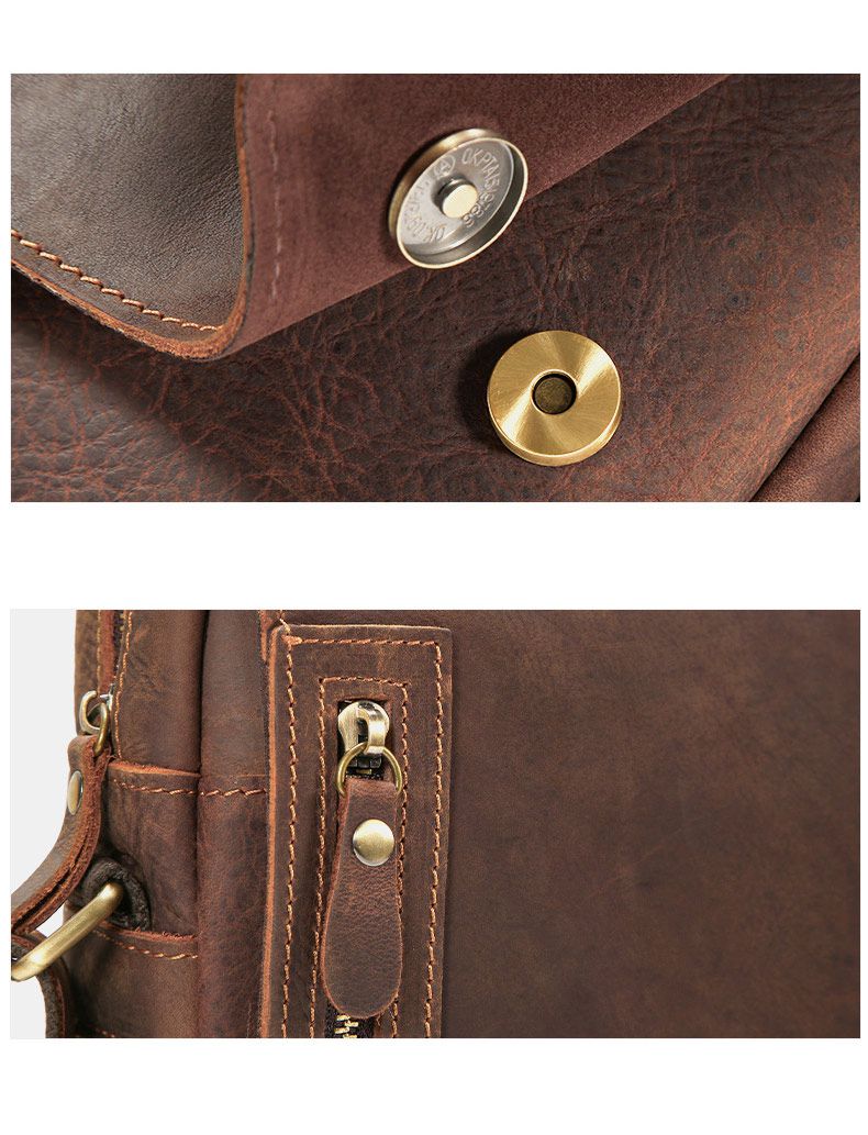 新款瘋馬皮斜背包 真皮單肩斜挎包 休閒通勤復古男包 多功能豎款拉鏈包包單肩包推薦 真皮包包