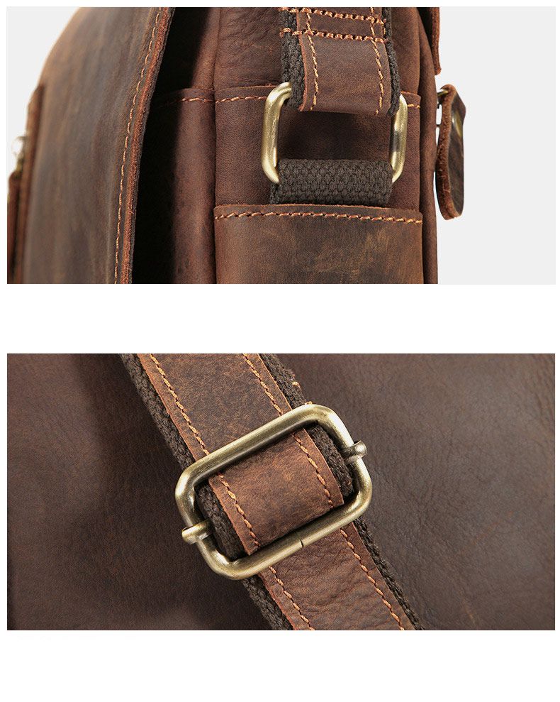 新款瘋馬皮斜背包 真皮單肩斜挎包 休閒通勤復古男包 多功能豎款拉鏈包包單肩包推薦 真皮包包