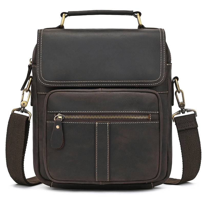 瘋馬皮斜背包 頭層牛皮手提包 商務公事包手袋側背包斜跨包 休閑背包新款真皮包包推薦 真皮包包