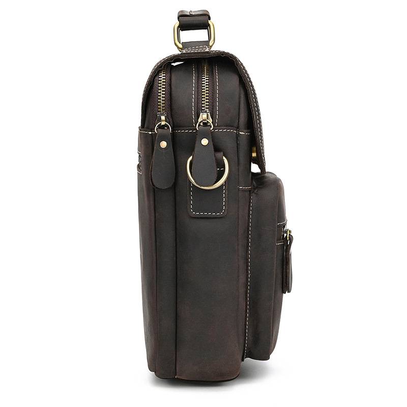 瘋馬皮斜背包 頭層牛皮手提包 商務公事包手袋側背包斜跨包 休閑背包新款真皮包包推薦 真皮包包