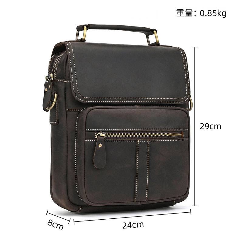 瘋馬皮斜背包 頭層牛皮手提包 商務公事包手袋側背包斜跨包 休閑背包新款真皮包包推薦 真皮包包