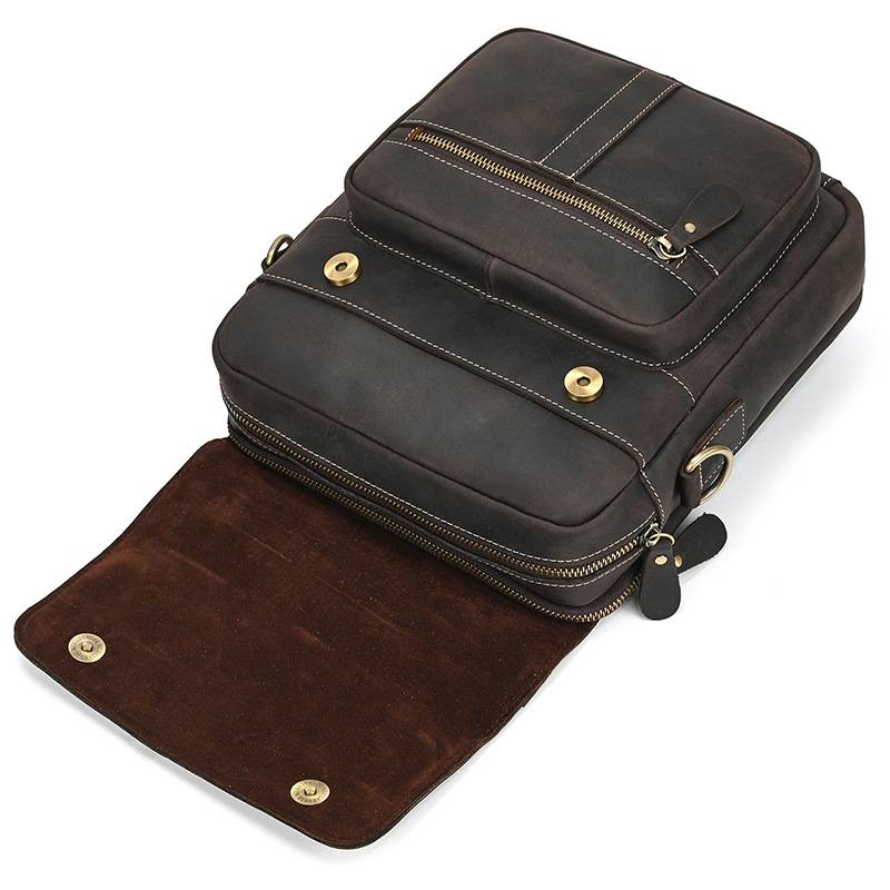 瘋馬皮斜背包 頭層牛皮手提包 商務公事包手袋側背包斜跨包 休閑背包新款真皮包包推薦 真皮包包