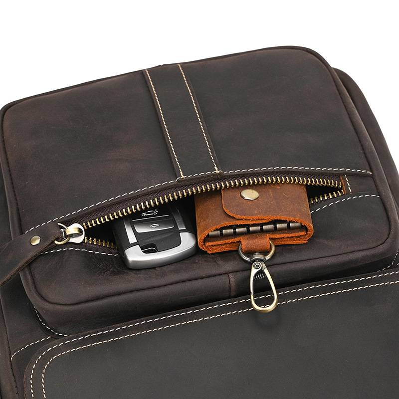 瘋馬皮斜背包 頭層牛皮手提包 商務公事包手袋側背包斜跨包 休閑背包新款真皮包包推薦 真皮包包