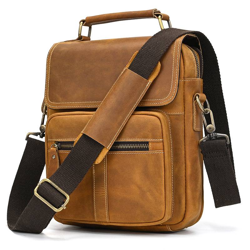 瘋馬皮斜背包 頭層牛皮手提包 商務公事包手袋側背包斜跨包 休閑背包新款真皮包包推薦 真皮包包