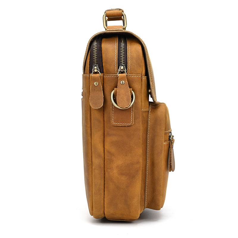 瘋馬皮斜背包 頭層牛皮手提包 商務公事包手袋側背包斜跨包 休閑背包新款真皮包包推薦 真皮包包