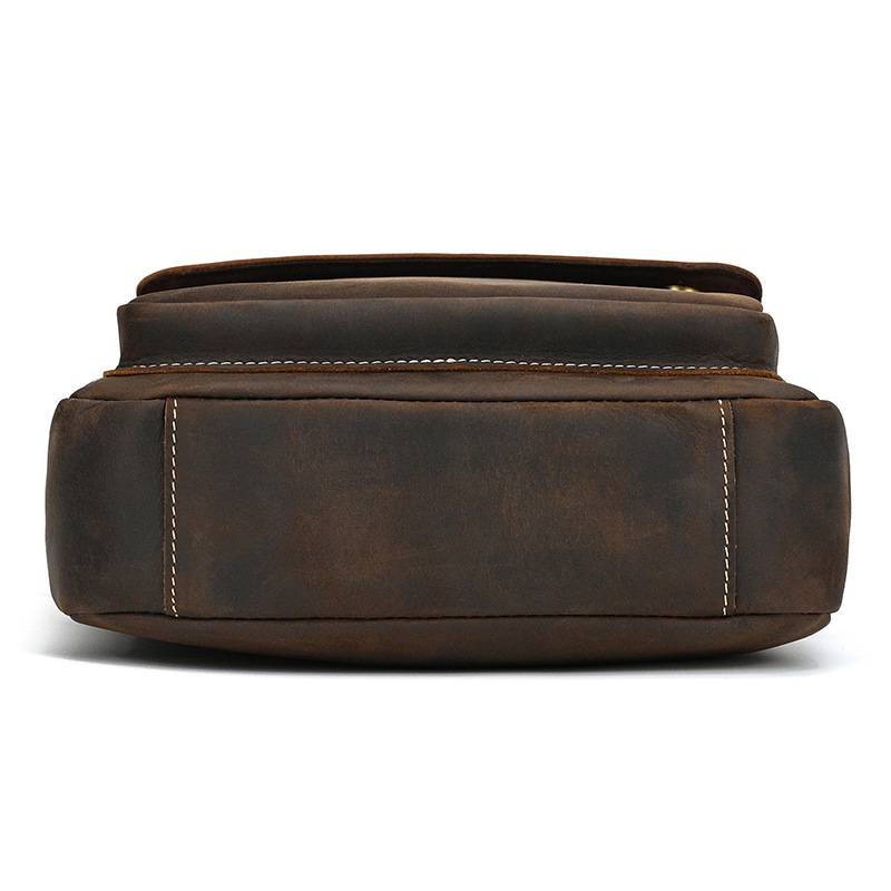 新款復古男士單肩包 瘋馬皮郵差包斜背包 真皮側背包斜挎包 頭層牛皮旅行斜跨包推薦 真皮包包