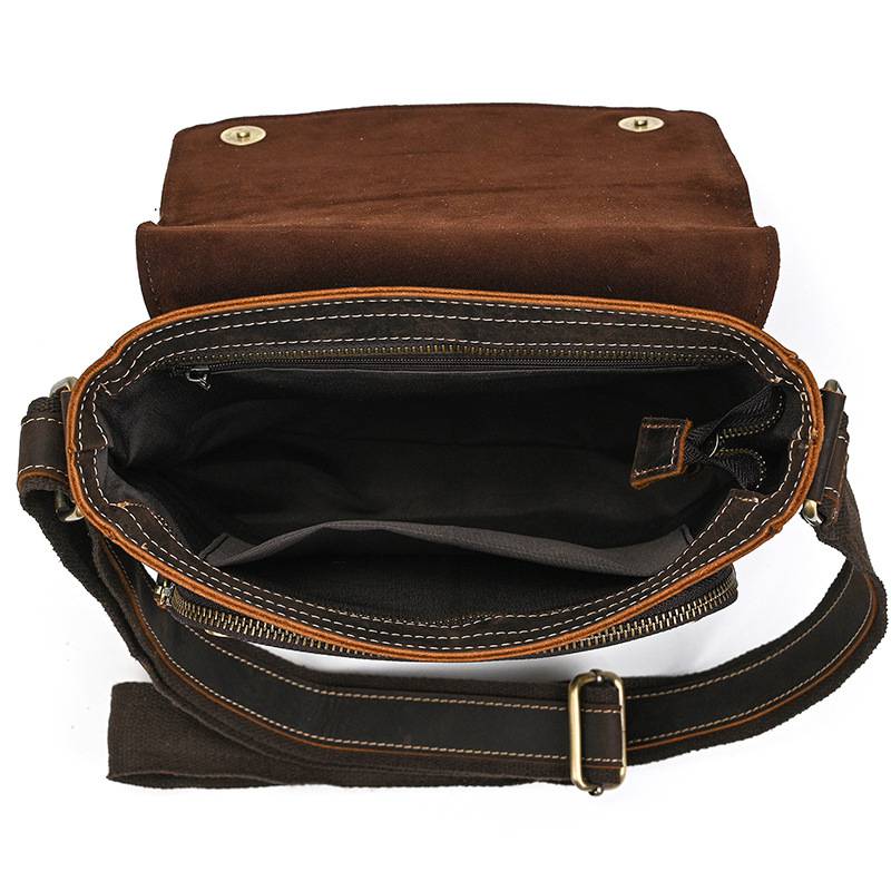 新款復古男士單肩包 瘋馬皮郵差包斜背包 真皮側背包斜挎包 頭層牛皮旅行斜跨包推薦 真皮包包