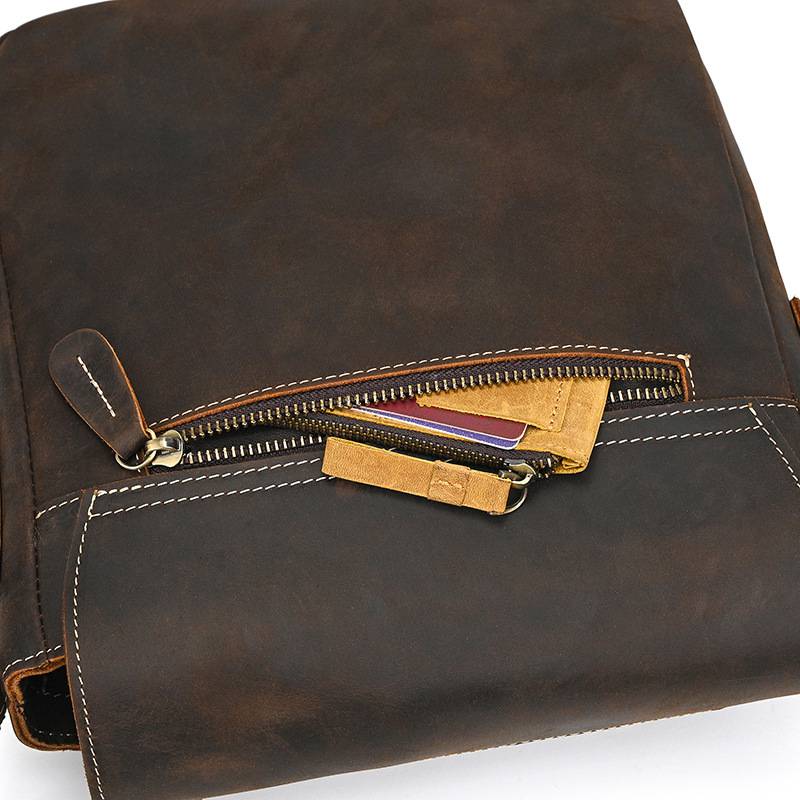 新款復古男士單肩包 瘋馬皮郵差包斜背包 真皮側背包斜挎包 頭層牛皮旅行斜跨包推薦 真皮包包