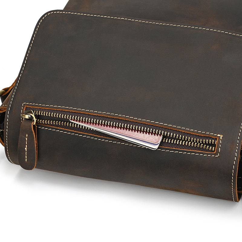 新款復古男士單肩包 瘋馬皮郵差包斜背包 真皮側背包斜挎包 頭層牛皮旅行斜跨包推薦 真皮包包