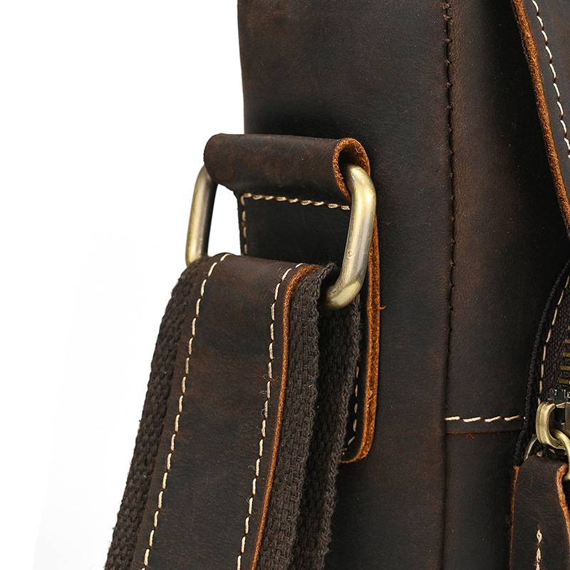 新款復古男士單肩包 瘋馬皮郵差包斜背包 真皮側背包斜挎包 頭層牛皮旅行斜跨包推薦 真皮包包