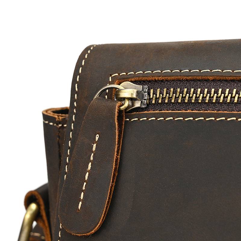 新款復古男士單肩包 瘋馬皮郵差包斜背包 真皮側背包斜挎包 頭層牛皮旅行斜跨包推薦 真皮包包