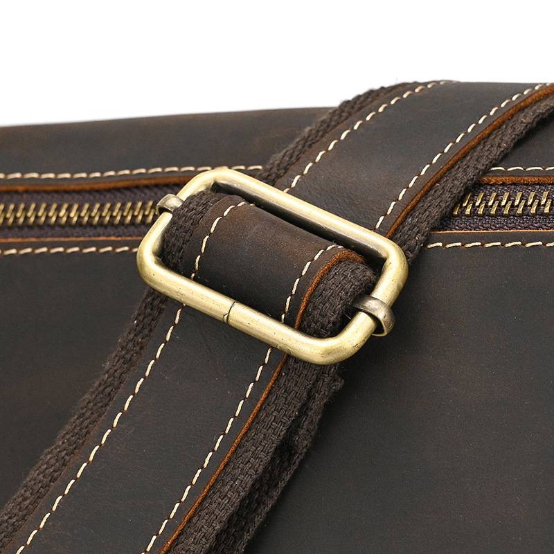 新款復古男士單肩包 瘋馬皮郵差包斜背包 真皮側背包斜挎包 頭層牛皮旅行斜跨包推薦 真皮包包