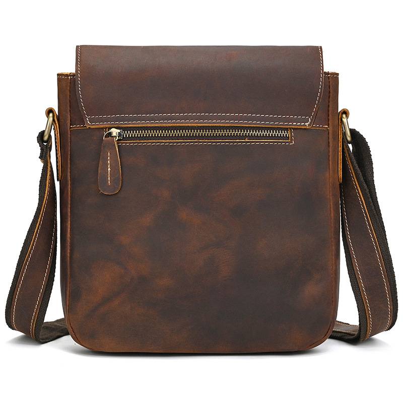 新款復古男士單肩包 瘋馬皮郵差包斜背包 真皮側背包斜挎包 頭層牛皮旅行斜跨包推薦 真皮包包