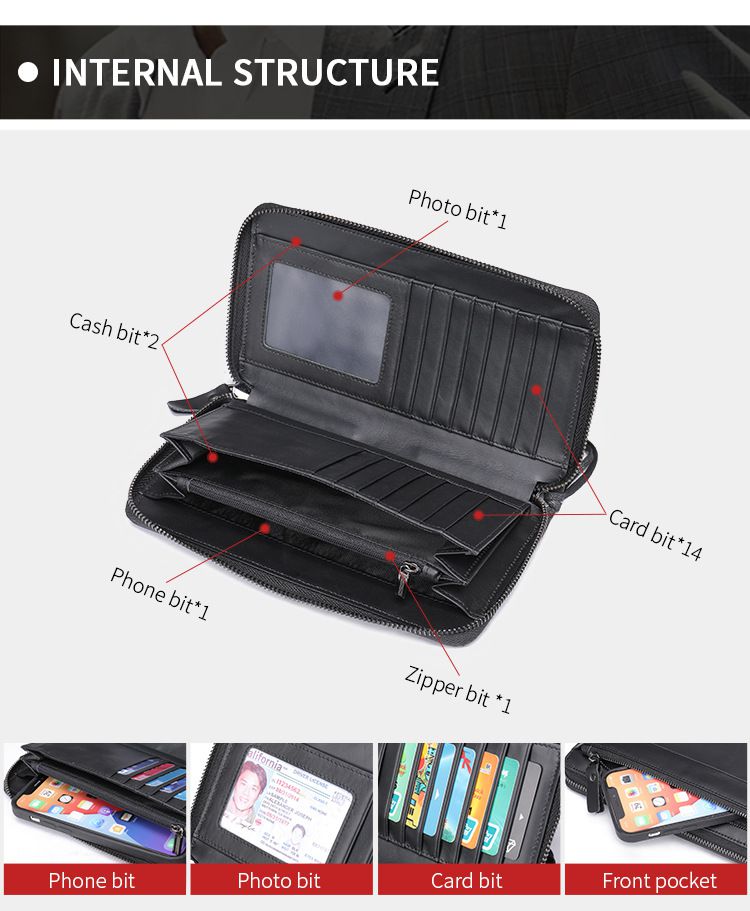 男士錢包長款真皮手包 頭層牛皮錢夾 復古手拿包皮夾 新款柔軟男款手機包錢夾推薦 真皮包包