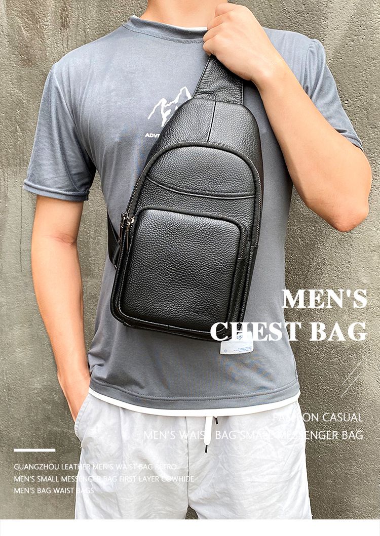 男士真皮胸包斜背包 頭層牛皮單肩斜挎包 男款潮牌大容量男生胸前包休閒包包推薦 真皮包包
