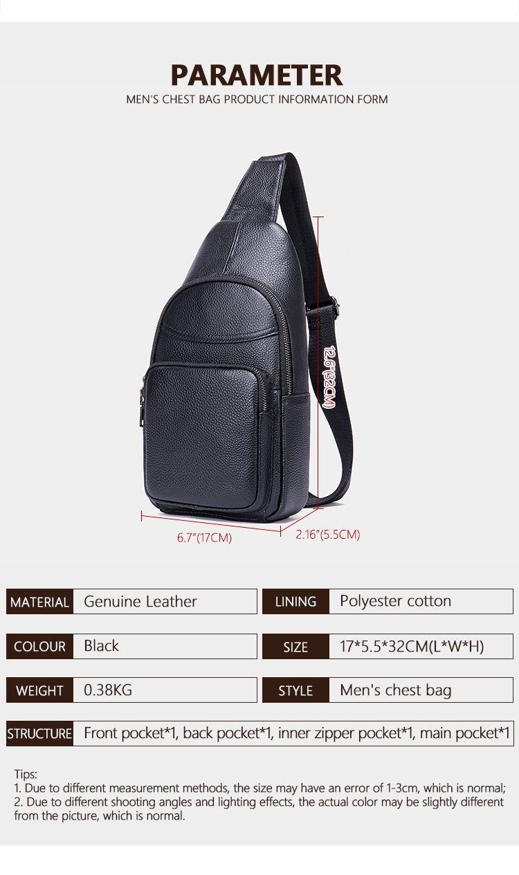 男士真皮胸包斜背包 頭層牛皮單肩斜挎包 男款潮牌大容量男生胸前包休閒包包推薦 真皮包包