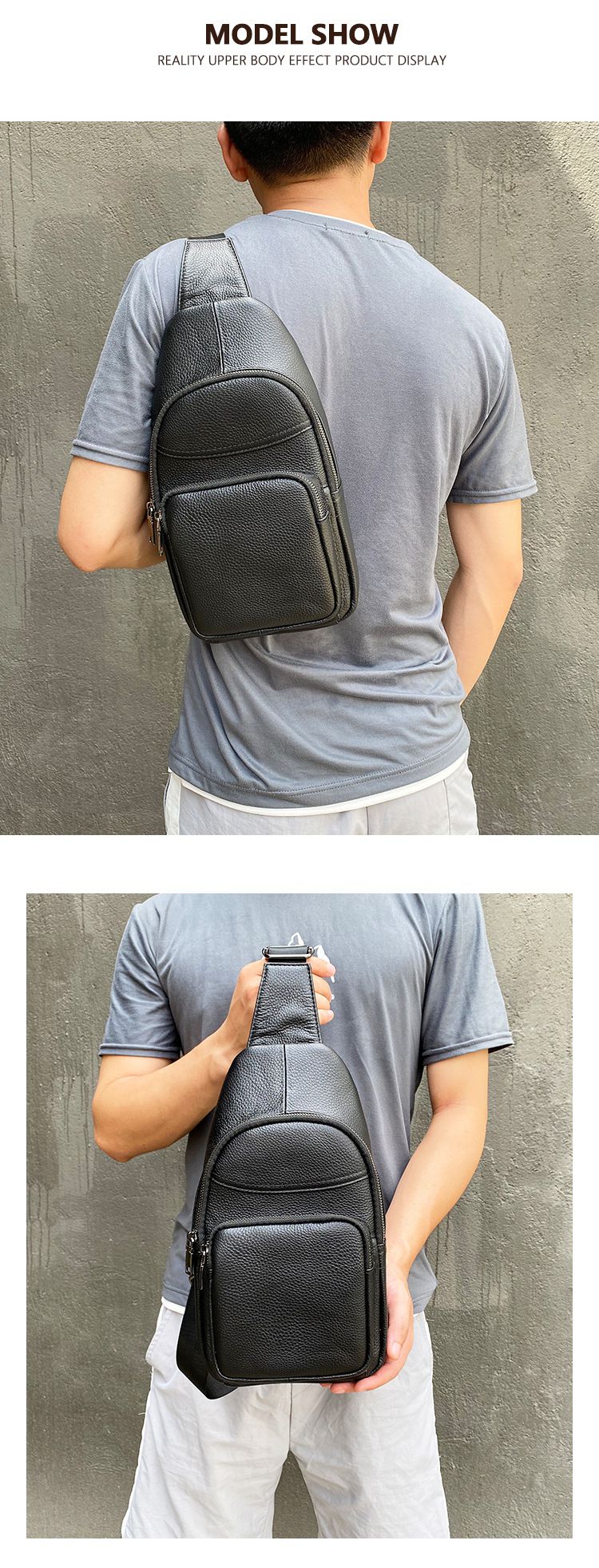 男士真皮胸包斜背包 頭層牛皮單肩斜挎包 男款潮牌大容量男生胸前包休閒包包推薦 真皮包包