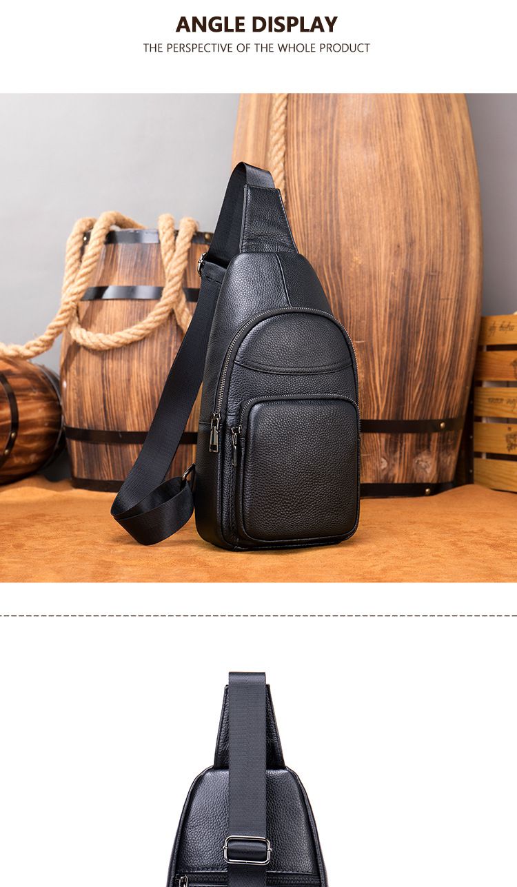 男士真皮胸包斜背包 頭層牛皮單肩斜挎包 男款潮牌大容量男生胸前包休閒包包推薦 真皮包包