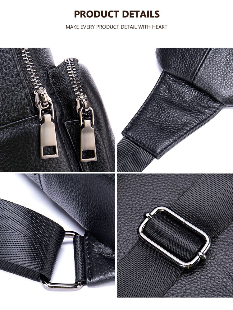 男士真皮胸包斜背包 頭層牛皮單肩斜挎包 男款潮牌大容量男生胸前包休閒包包推薦 真皮包包