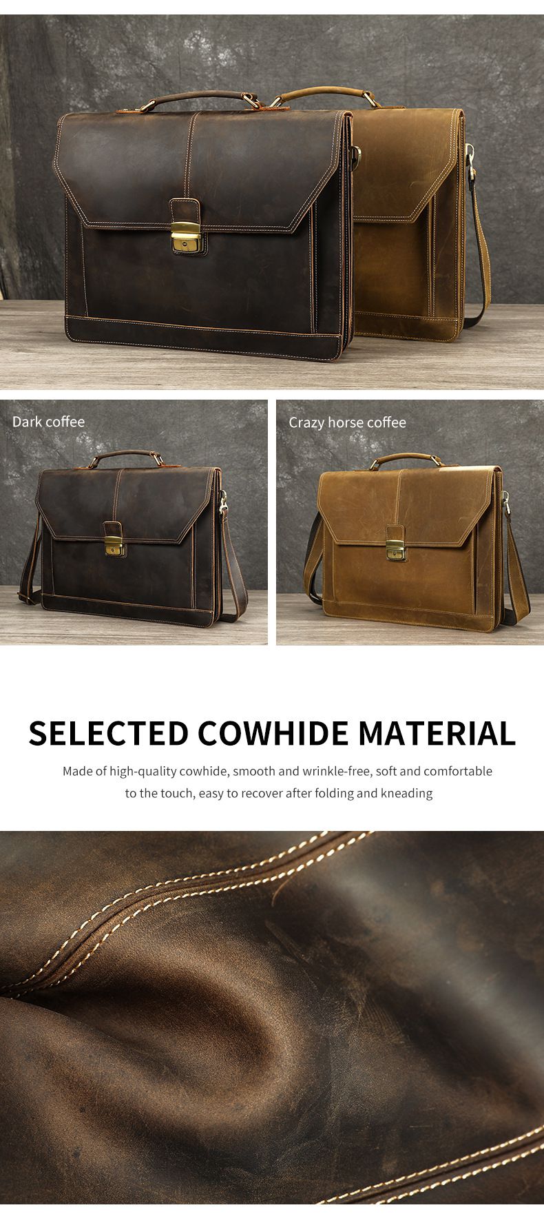 頭層牛皮公事包 男士手袋斜背包公文包 高檔蓋式商務電腦包 瘋馬皮16吋筆電包手提包推薦 真皮包包