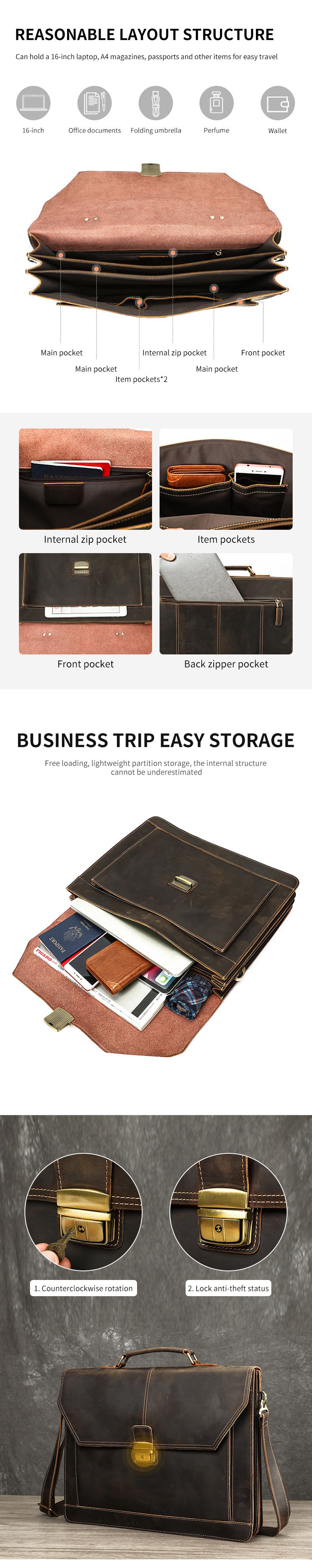 頭層牛皮公事包 男士手袋斜背包公文包 高檔蓋式商務電腦包 瘋馬皮16吋筆電包手提包推薦 真皮包包