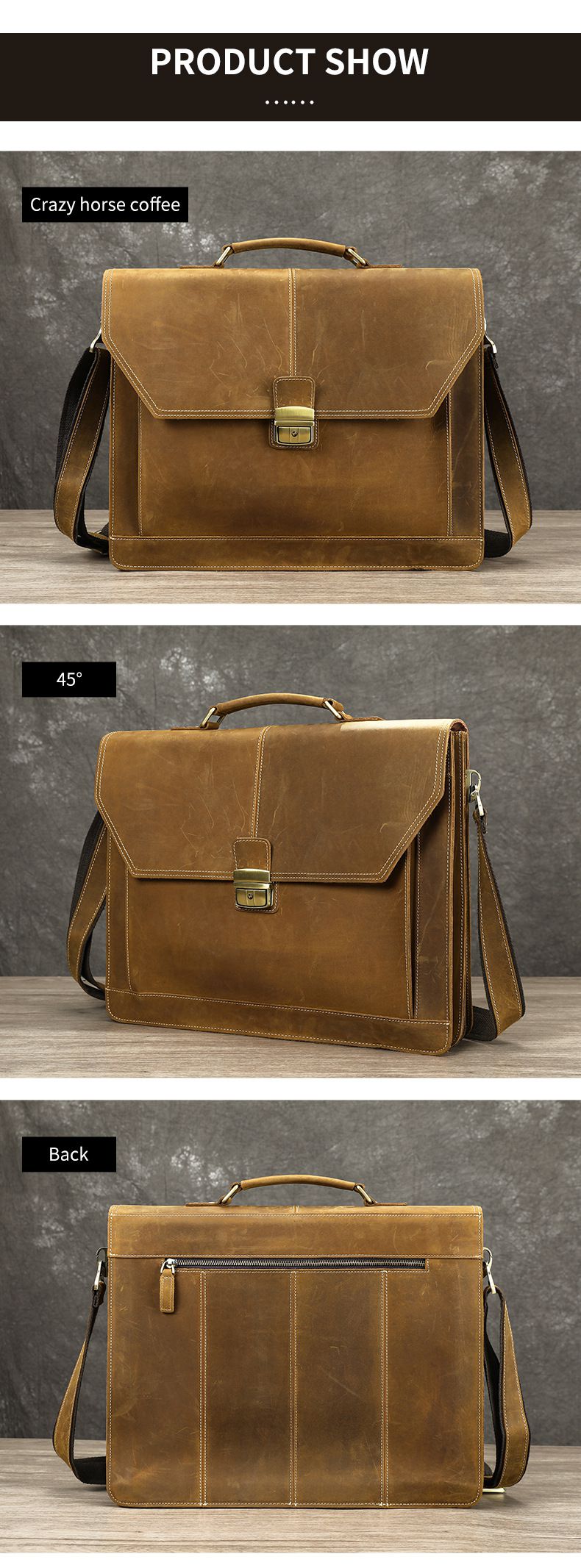 頭層牛皮公事包 男士手袋斜背包公文包 高檔蓋式商務電腦包 瘋馬皮16吋筆電包手提包推薦 真皮包包