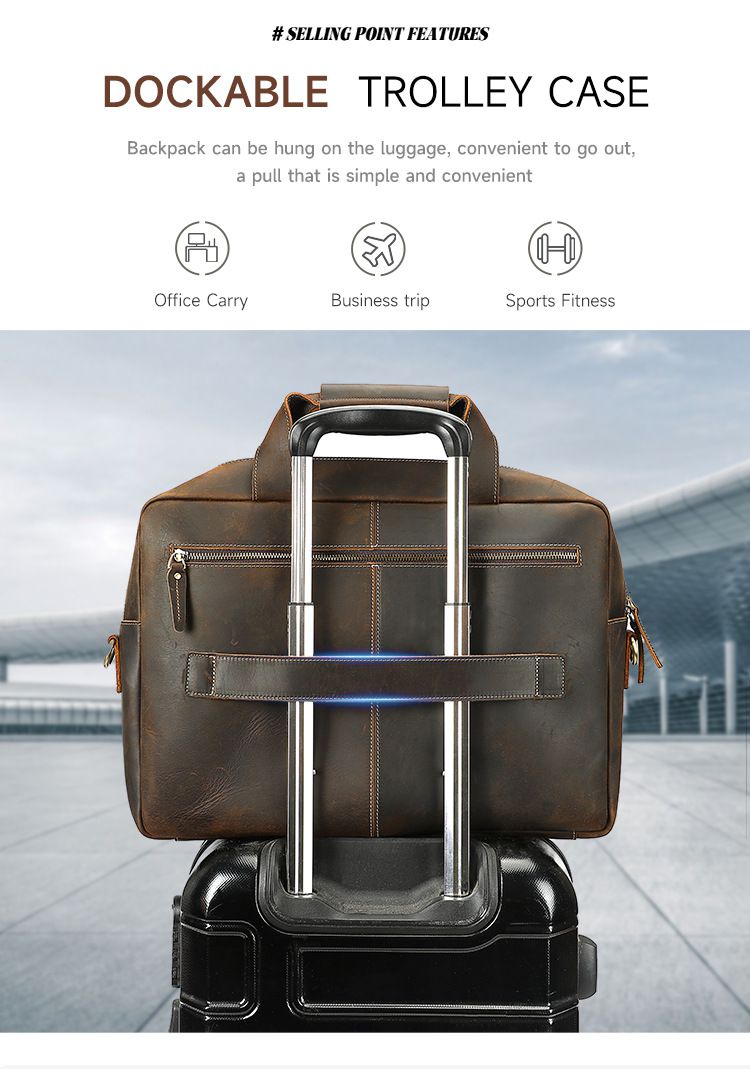 真皮大容量17吋筆電包 商務公文包 高級手工瘋馬皮手提包公事包手袋 簡約電腦文件包男推薦 真皮包包