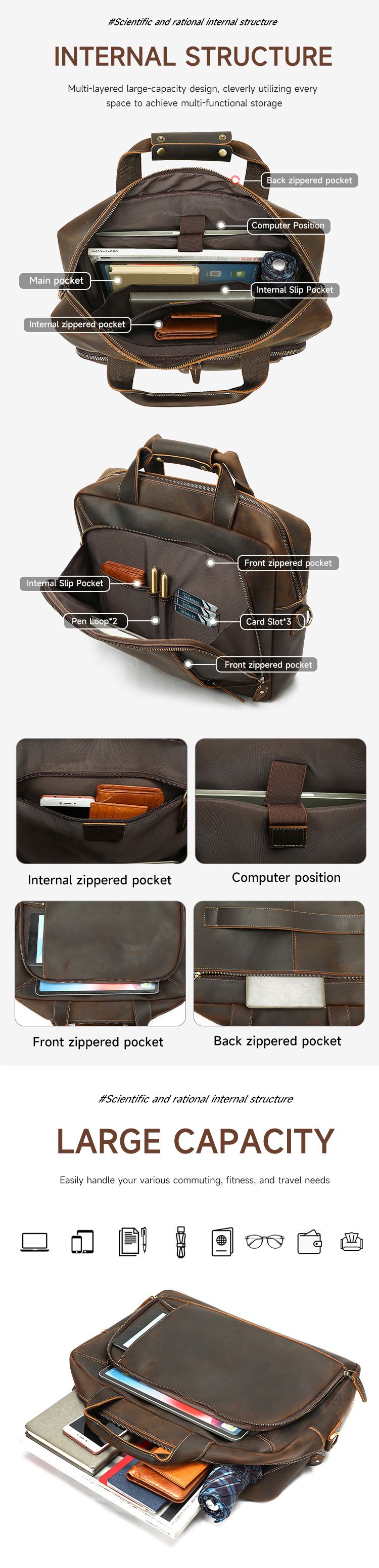 真皮大容量17吋筆電包 商務公文包 高級手工瘋馬皮手提包公事包手袋 簡約電腦文件包男推薦 真皮包包