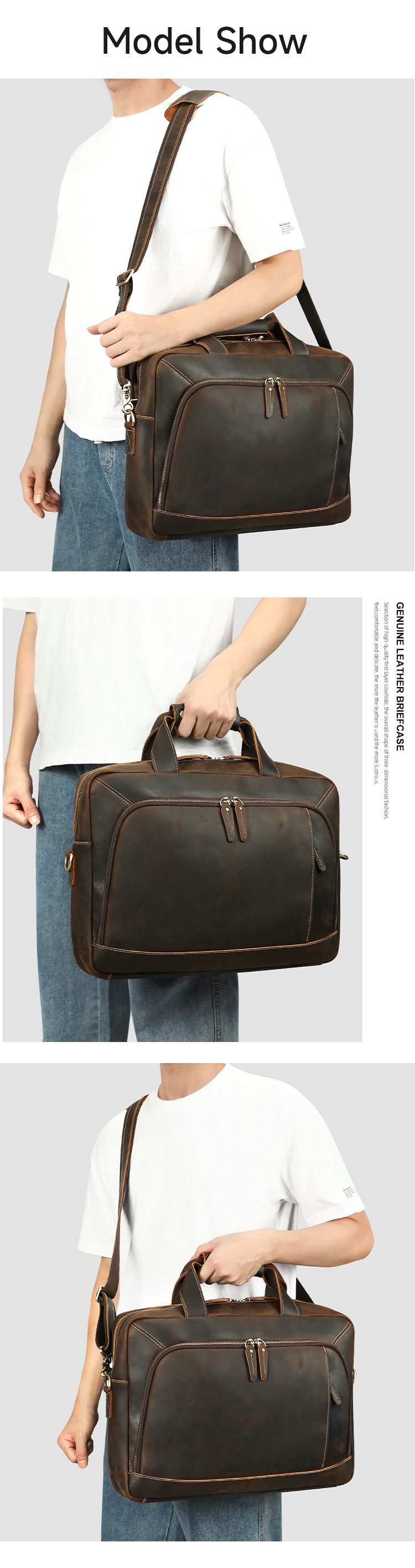 真皮大容量17吋筆電包 商務公文包 高級手工瘋馬皮手提包公事包手袋 簡約電腦文件包男推薦 真皮包包