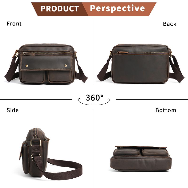 復古瘋馬皮單肩包 新款大容量頭層牛皮斜挎包 加寬減壓肩帶時尚通勤休閒包斜背包推薦 真皮包包