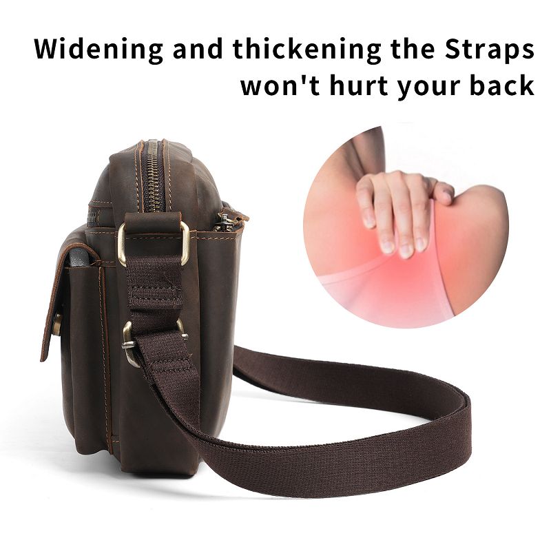 復古瘋馬皮單肩包 新款大容量頭層牛皮斜挎包 加寬減壓肩帶時尚通勤休閒包斜背包推薦 真皮包包