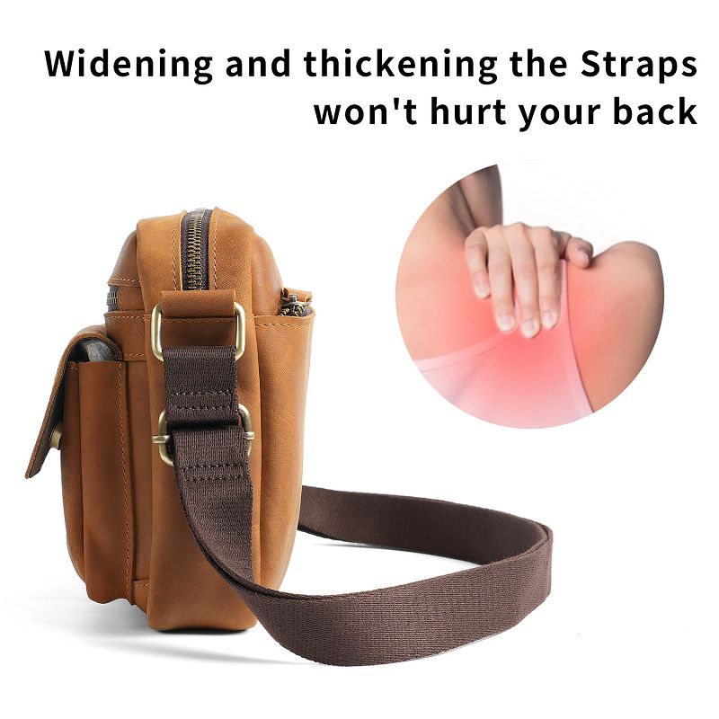 復古瘋馬皮單肩包 新款大容量頭層牛皮斜挎包 加寬減壓肩帶時尚通勤休閒包斜背包推薦 真皮包包