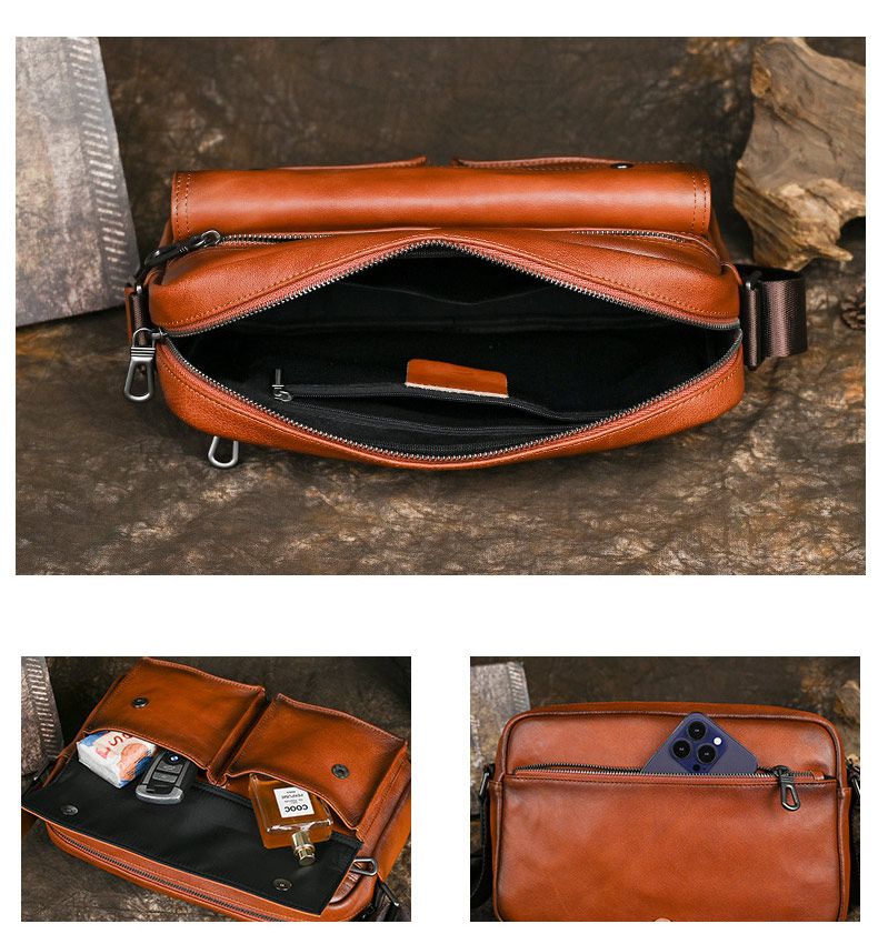 男士復古植鞣皮單肩包斜挎包 真皮男包 歐美新款小眾做舊斜背包 頭層牛皮肩背包推薦 真皮包包