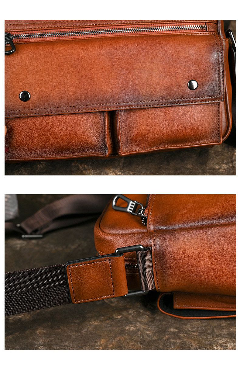 男士復古植鞣皮單肩包斜挎包 真皮男包 歐美新款小眾做舊斜背包 頭層牛皮肩背包推薦 真皮包包