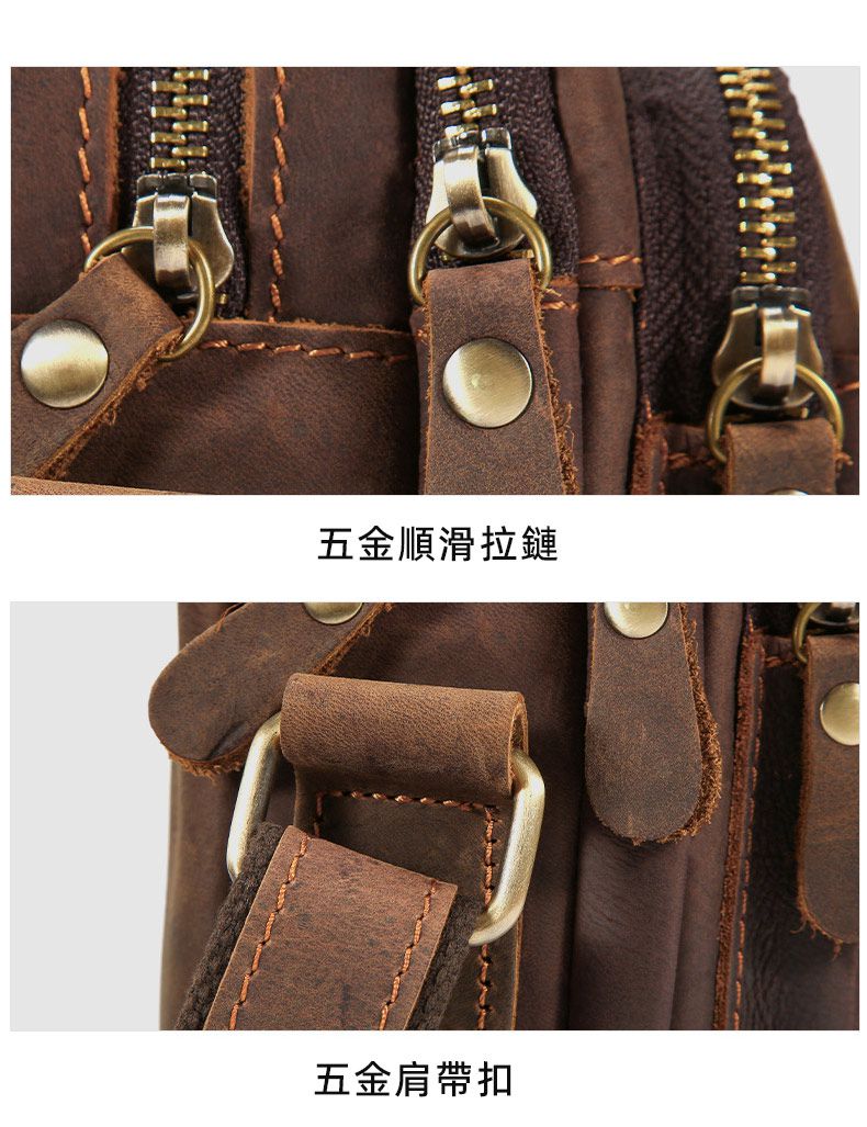 新款復古瘋馬皮斜挎包 歐美經典頭層牛皮小方包 男士單肩包斜背包 休閒通勤真皮包包推薦 真皮包包