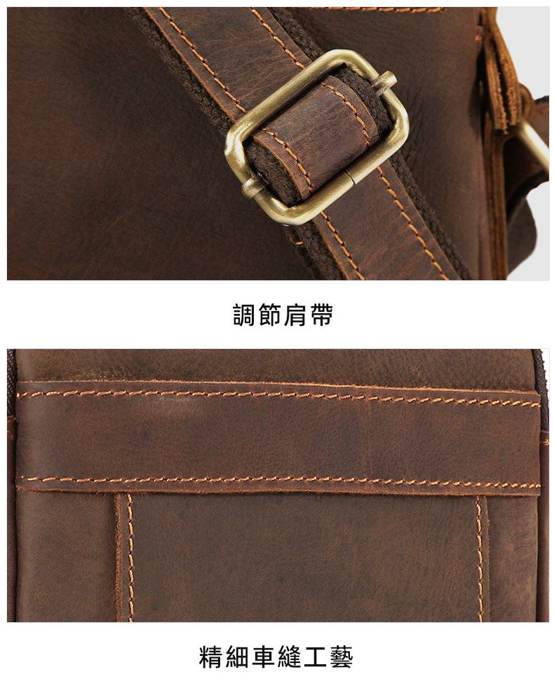 新款復古瘋馬皮斜挎包 歐美經典頭層牛皮小方包 男士單肩包斜背包 休閒通勤真皮包包推薦 真皮包包