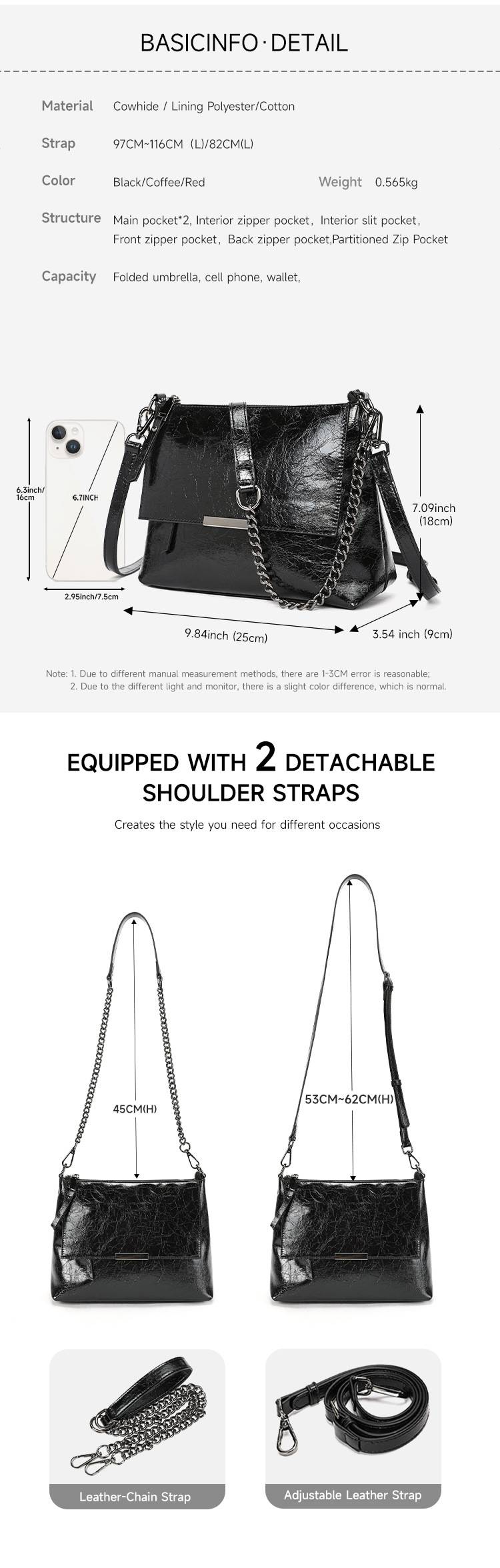 新款真皮女包 簡約通勤包 蓋式小方包斜背包 多肩帶時尚百搭腋下包 女式鏈條包推薦 真皮包包