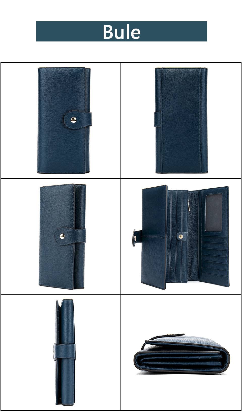 新款氣質女士長款真皮錢包 女生多卡位rfid防磁卡包 時尚潮流頭層牛皮錢夾皮夾推薦 真皮包包