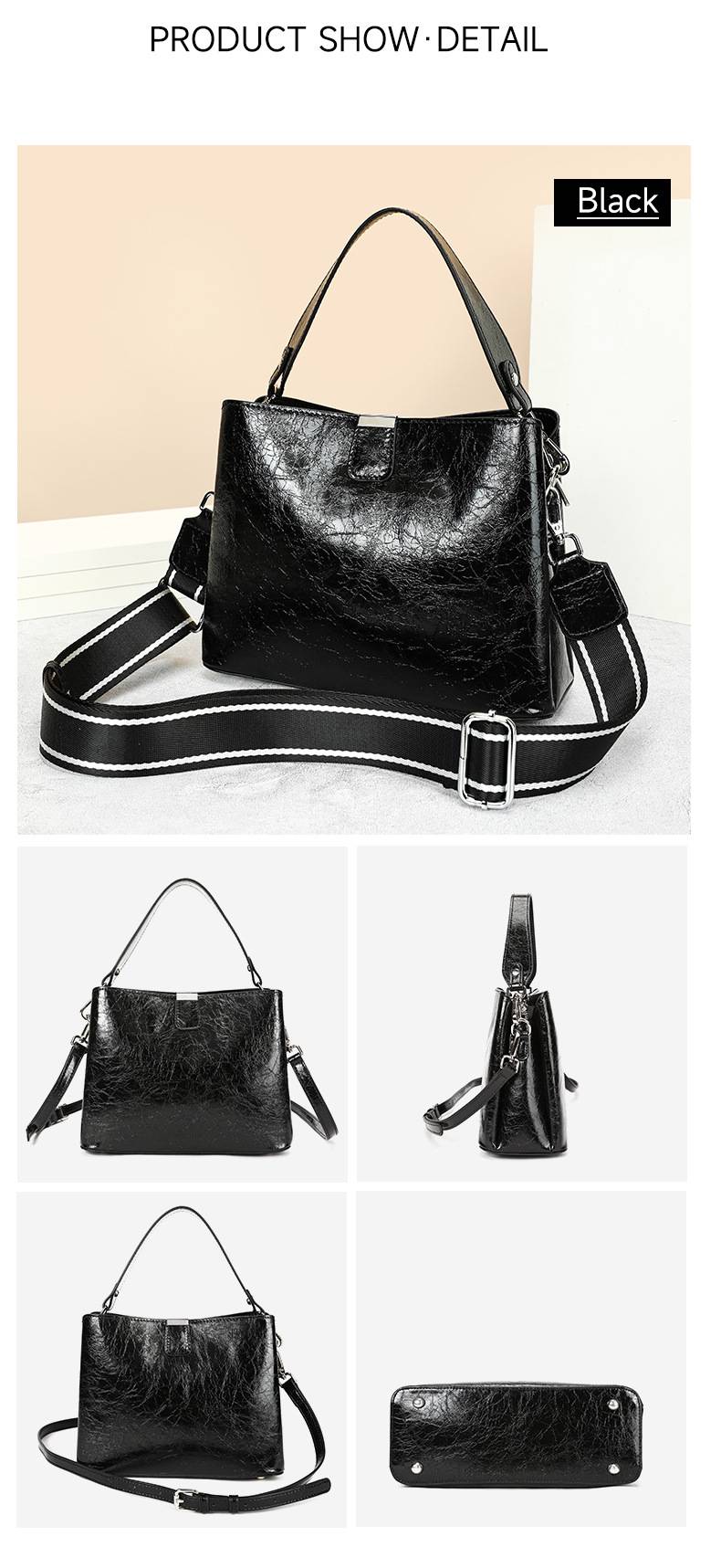 新款氣質時尚女士真皮手提包 頭層牛皮百搭水桶包手袋 上班通勤斜挎包 高級感女包斜背包推薦 真皮包包