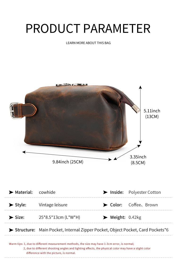 瘋馬皮洗漱化妝包 男式真皮化妝收納包旅行包 新款耐用實用頭層牛皮洗漱包推薦 真皮包包