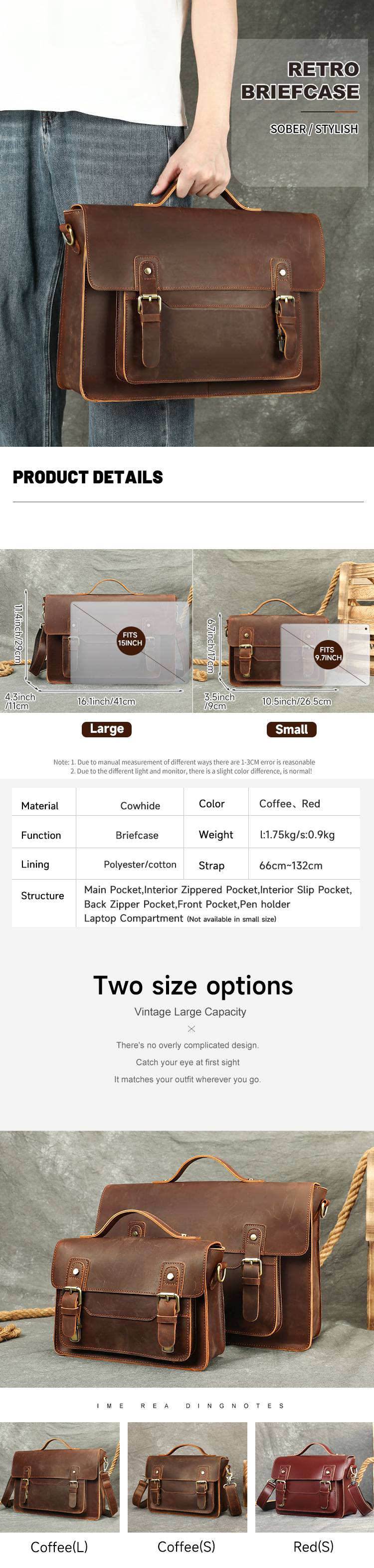 男款瘋馬皮復古郵差包公事包 高級感真皮手提包文件包 大容量15吋公文包斜背包推薦 真皮包包