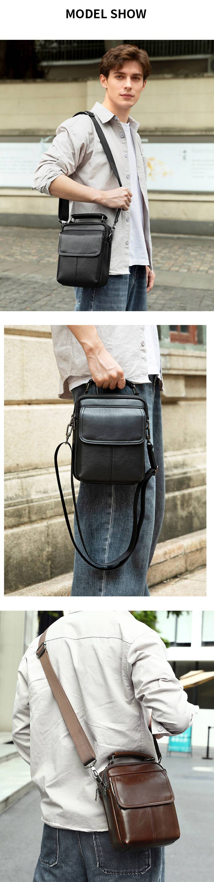 新款真皮男士單肩包斜背包 商務時尚頭層牛皮斜挎包ipad包包 簡約真皮手提包側背包推薦 真皮包包