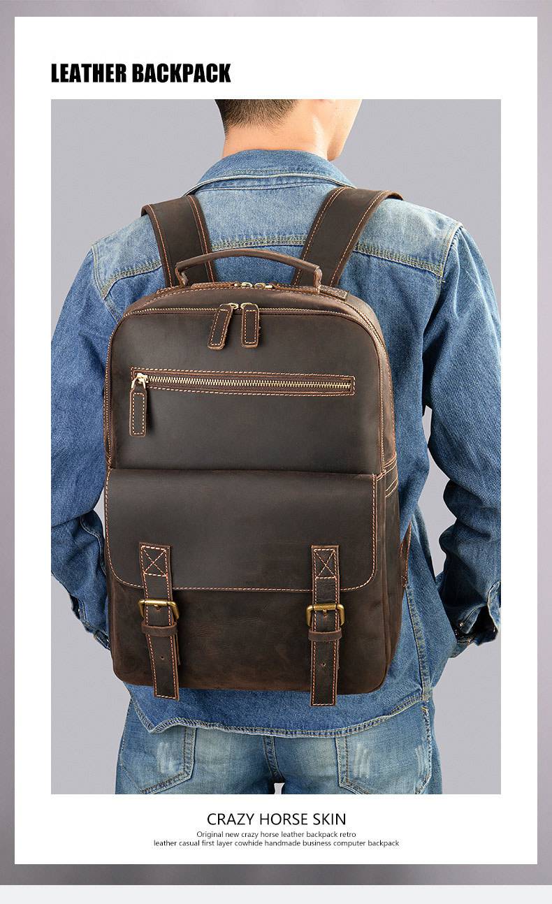 新款瘋馬皮歐美熱銷後背包 復古男雙肩背包 大容量電腦雙肩包 戶外旅行包出行男士包包推薦 真皮包包