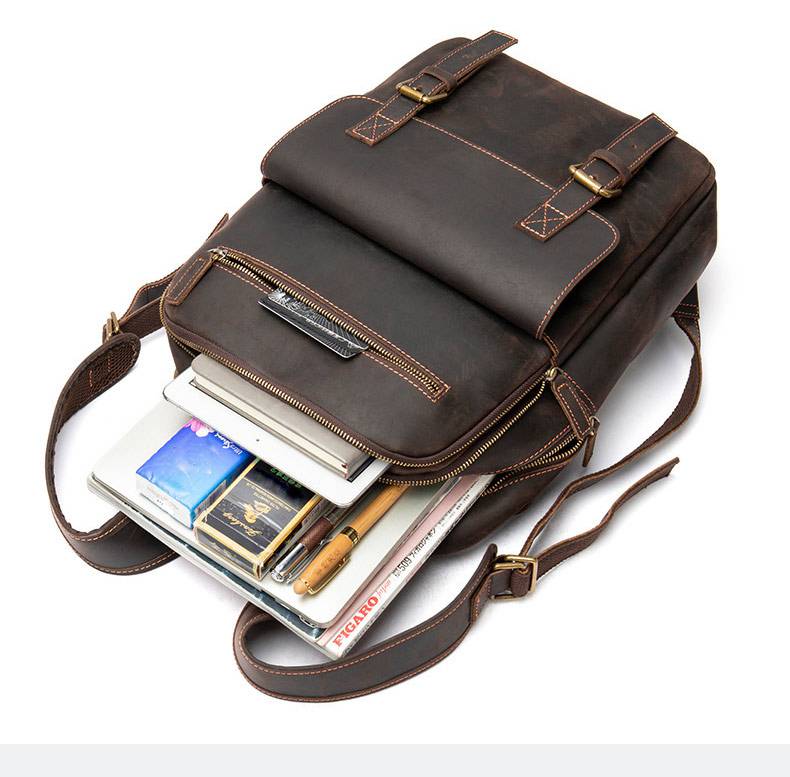 新款瘋馬皮歐美熱銷後背包 復古男雙肩背包 大容量電腦雙肩包 戶外旅行包出行男士包包推薦 真皮包包