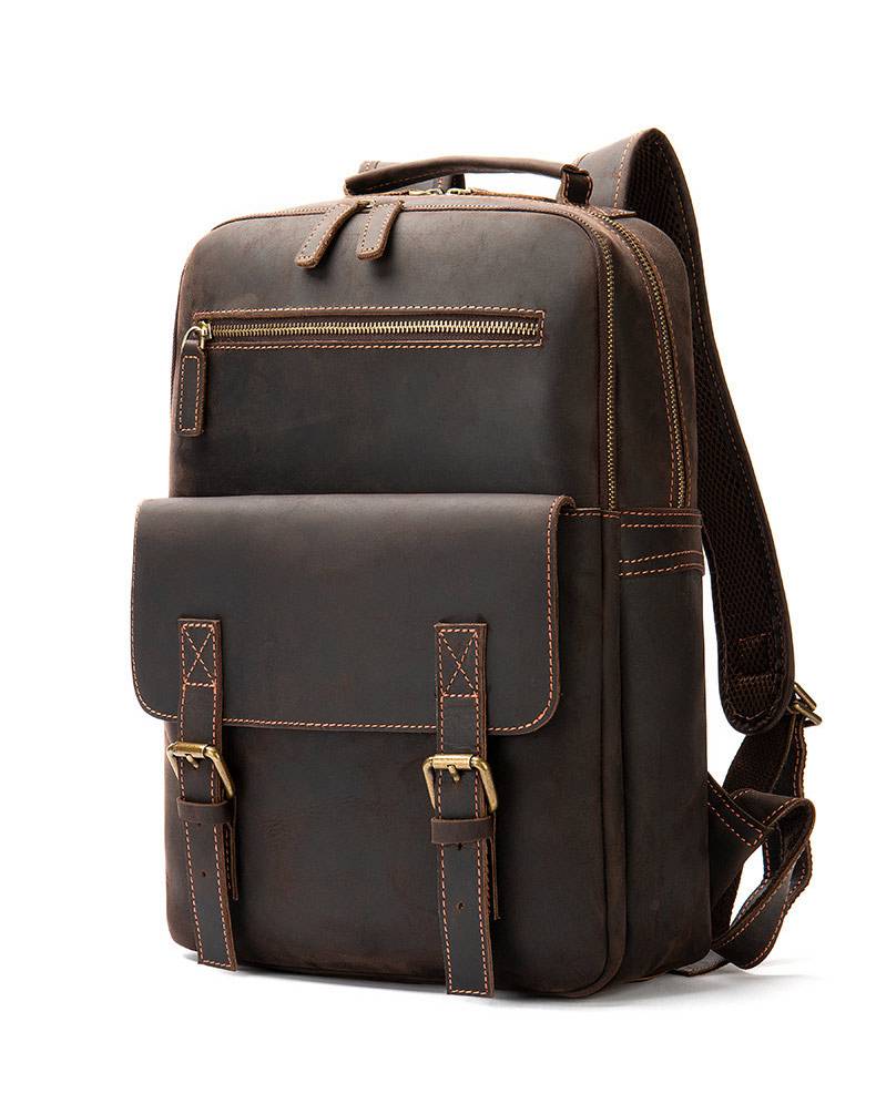 新款瘋馬皮歐美熱銷後背包 復古男雙肩背包 大容量電腦雙肩包 戶外旅行包出行男士包包推薦 真皮包包