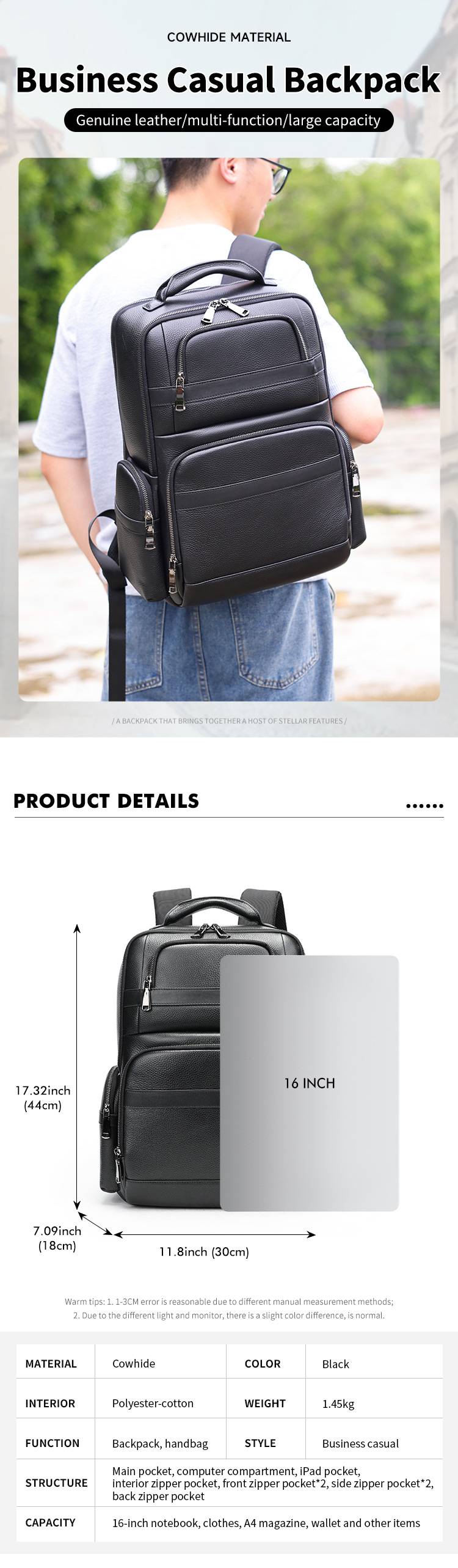 新款立體有型真皮後背包 大容量休閒旅行背包 高級感頭層牛皮男士雙肩包 商務電腦背包推薦 真皮包包