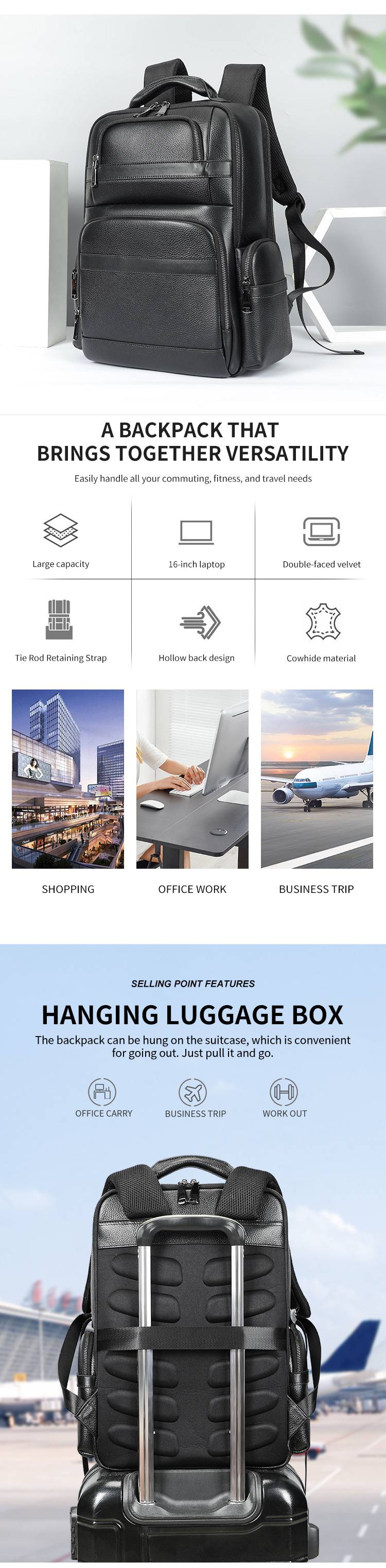 新款立體有型真皮後背包 大容量休閒旅行背包 高級感頭層牛皮男士雙肩包 商務電腦背包推薦 真皮包包